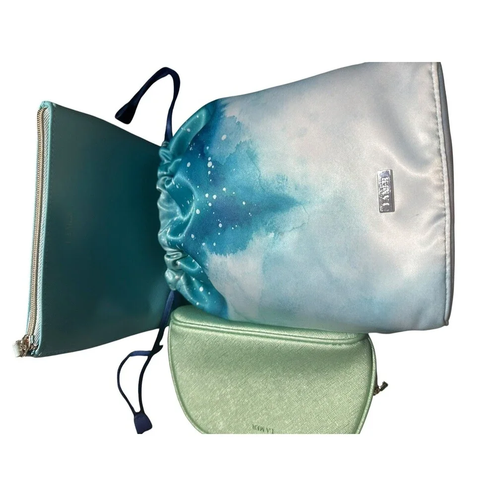 3 Lot La Mer Women's Marble, Blue & Green Travel Makeup Bag Pouch - 2 NEW